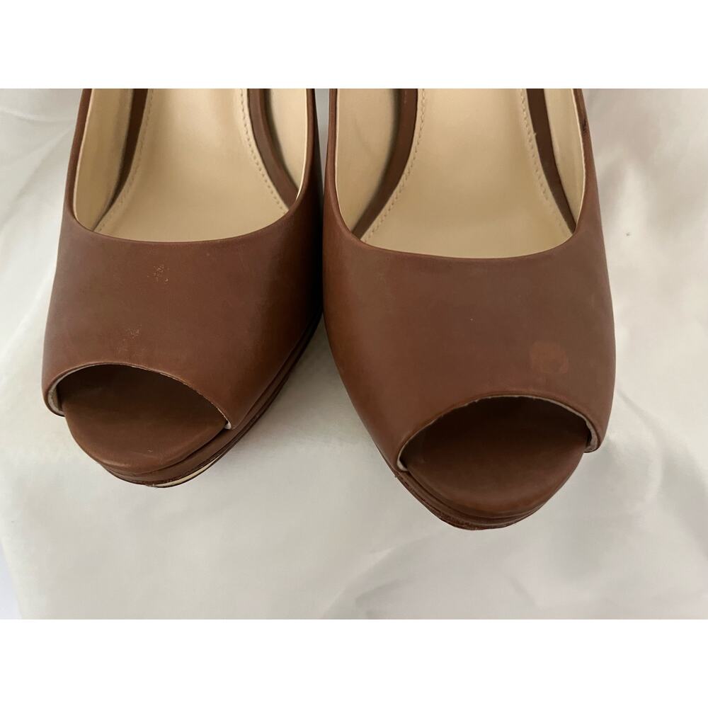 Italian made Vero Cuoio brown soft leather signature open toe heels, 9.5M Dressy - Picture 4 of 8